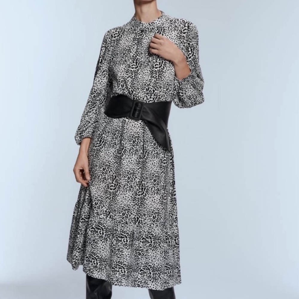 Zara Long Leopard Print Midi Dress